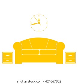 Flat vector illustration of living room with furniture. Interior of a living room.