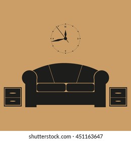 Flat vector illustration of living room with furniture. Interior of a living room.