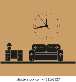 Flat vector illustration of living room with furniture. Interior of a living room.