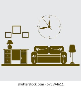 Flat vector illustration of living room with furniture.