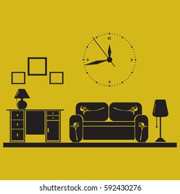 Flat vector illustration of living room with furniture.