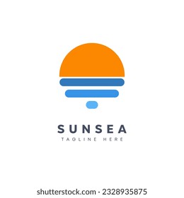 Flat vector illustration logo design Circular geometry Sun and Sea. 