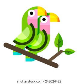 Flat vector illustration of lovebirds. Two parrots in flat style.