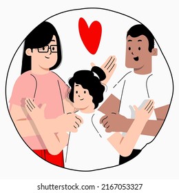 Vector plano Ilustración de una familia multicultural amorosa y feliz.