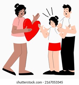 Flat vector Illustration of a loving and happy multi-cultural family.