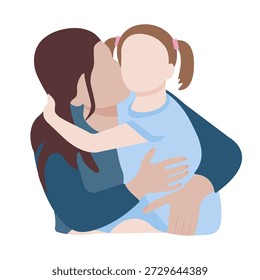 Ilustración vectorial plana de una madre amorosa abrazando a su hija. Lindo diseño mínimo para tarjetas de felicitación del Día de la Madre, Anuncios, carteles, redes sociales y Plantillas festivas.