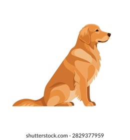 Flat Vector Illustration of a Loyal Golden Retriever Dog Sitting Calmly in Side Profile View