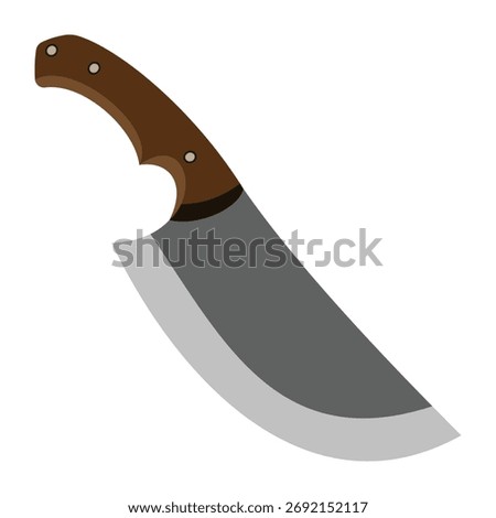 Flat vector illustration of machete knife with brown handle on white background