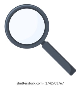 Flat vector illustration of magnifying glass. Reading lens icon isolated, search tool symbol, discovery instrument.