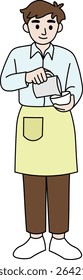 Flat vector illustration of male barista pouring hot coffee into a cup. Simple cartoon-style character suitable for cafe branding, menu design, or social media.