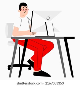 Flat Vector Illustration Male Doing Research Stock Vector (Royalty Free ...