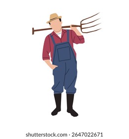 Flat vector illustration of male farmers wearing hats and holding farming tools. Ideal for agriculture, farming, rural life, or countryside-themed projects.
