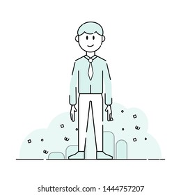 flat vector illustration of male in tie standing still. office manager, business man linear icon