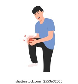 Flat vector illustration of a man grimacing in pain while holding knee.