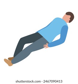 Flat vector illustration of a man lying on the ground, potentially resting or hurt