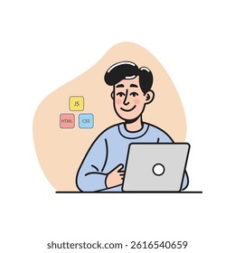 Flat Vector Illustration of a Man Presenting About Programming