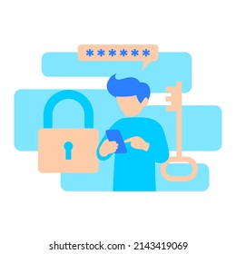 Flat vector illustration of a man and security password