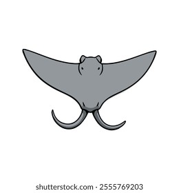 Flat vector illustration of a manta ray with sweeping gray wings, smooth body, sleek design, minimalistic style, modern aesthetic