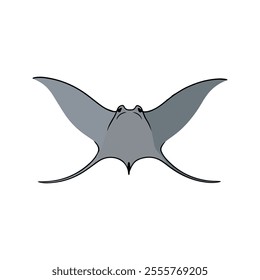 Flat vector illustration of a manta ray with sweeping gray wings, smooth body, sleek design, minimalistic style, modern aesthetic