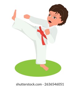 Flat Vector Illustration of Martial Arts Kids, Training Children Wearing Kimono. Item 3