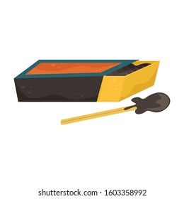 Flat vector illustration of a matchbox and matches near it.