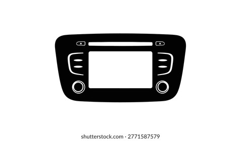 a flat vector illustration of a media player icon featuring buttons and a screen, isolated on a white background. high-quality professional detailed modern elegant