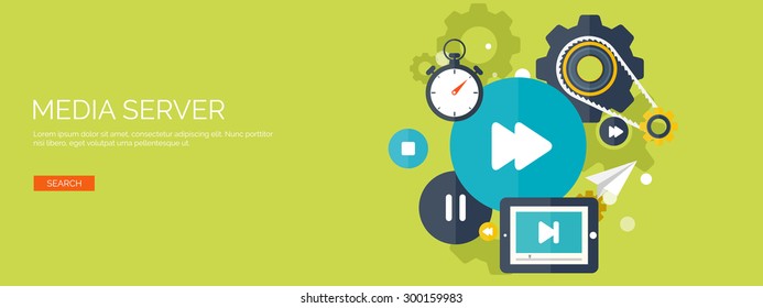 Flat Vector Illustration. Media Server. Multimedia Application. Video Streaming. Music Player.