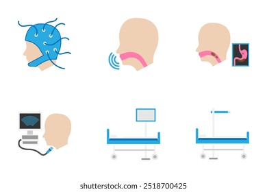 Ilustración vectorial plana de dispositivos o equipos médicos en hospitales. Ilustración o iconos médicos y de salud