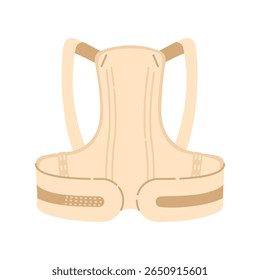 Ilustração de vetor plano de uma cinta ortopédica médica ou espartilho usado para correção e suporte da coluna vertebral de escoliose. Isolado no fundo branco. Para projetos de tratamento de saúde, ortopédicos e reabilitação