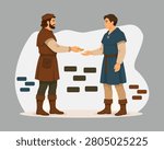 Flat Vector Illustration of Medieval Coin Exchange and Historical Commerce