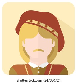 Flat Vector illustration: Medieval fairy Prince Charming with golden hair and mustache