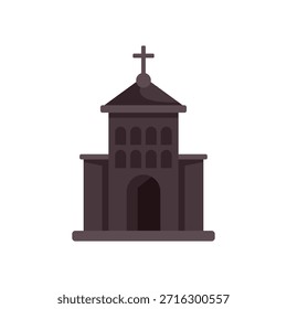 Ilustración vectorial plana de una fachada medieval de construcción de iglesia de piedra con ventanas arqueadas y entrada