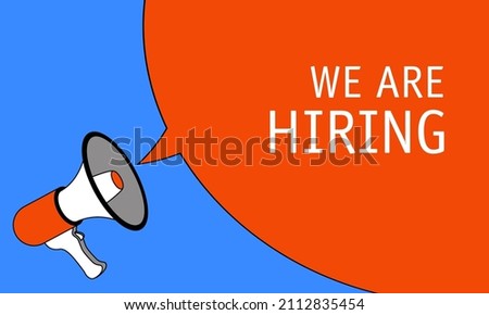 Flat vector illustration of megaphone loudspeaker and chat bubble. Suitable for design element of job vacancy, staff hiring program and team recruitment poster.