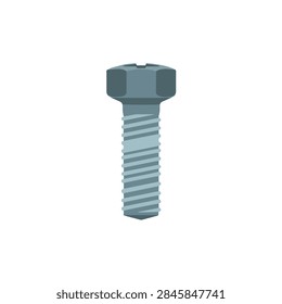 Flat Vector Illustration of a Metallic Hex Head Screw Bolt Isolated on White Background