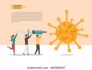Flat vector illustration metaphor. People use a vaccine to destroy the coronavirus.
Illustration of the coronavirus vaccine treatment