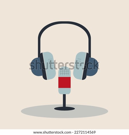 Flat vector illustration of a microphone and headphones in retro style. Suitable for icons, stickers, podcast covers. eps10