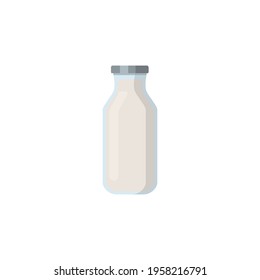 Flat vector illustration of milk, kefir in old fashioned glass bottle. Isolated on white background.