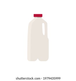 Flat Vector Illustration Of Milk In Plastic Gallon Jug With Red Cap. Isolated On White Background.