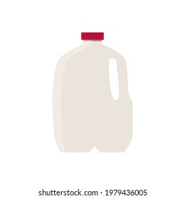 Flat vector illustration of milk in plastic gallon jug with red cap. Isolated on white background.