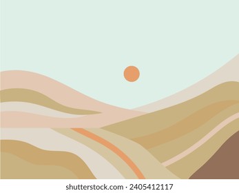 Flache Vektorgrafik einer minimalistischen Wüstenlandschaft