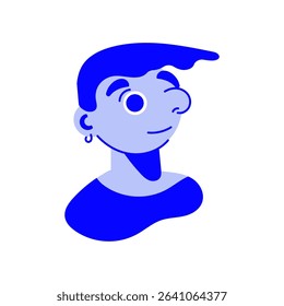 Flat vector illustration in minimalist style. Vector illustration of boy, man using simple shapes. Circle, square, lines. Line art. Vector art. Avatar. Profile photo