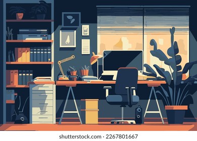 Flat vector illustration of a minimalistic office