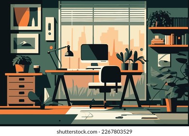 Flat vector illustration of a minimalistic office