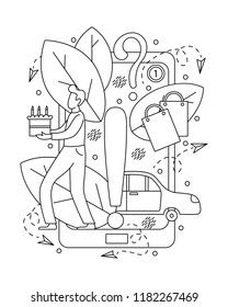 Flat vector illustration of mobile applications. Monochrome line art.