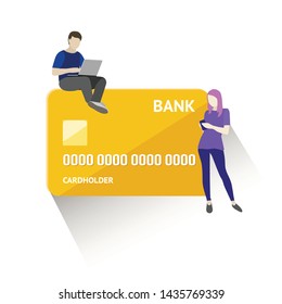 Flat vector illustration of mobile banking concept. Using a smartphone for operations with bank cards and accounts.