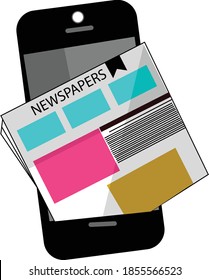 flat vector illustration of mobile icon with news on handphone