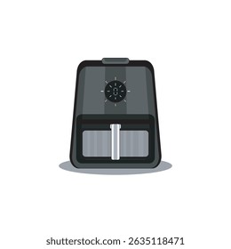 Flat vector illustration of a modern air fryer with a front handle and top dial, ideal for healthy cooking concepts and kitchen appliance graphics.
