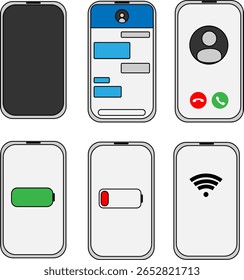 Ilustração vetorial plana de smartphone preto moderno com tela em branco, ideal para design de interface do usuário móvel, aplicativos técnicos e conteúdo de comunicação digital