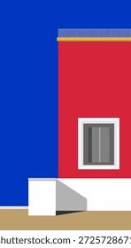 Ilustración vectorial plana de una fachada de edificio moderno con una ventana, con un estilo arquitectónico limpio y mínimo. Adecuado para conceptos inmobiliarios, proyectos de diseño urbano, carteles, presentaciones, fondos y diseños gráficos modernos