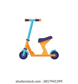 Flat Vector Illustration of a Modern Colorful Kids Kick Scooter with Seat for Toddlers and Children